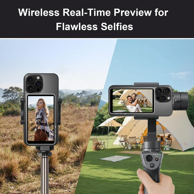 Magnetic Phone Vlog Selfie Monitor Screen,1080P Wireless Back‑Camera Monitor-Phone Vlog Selfie Monitor Screen 1080P HD Magnetic Phone Holder Clip Mount for Tiktok Live Streaming Vlogging Creator[Not Compatible with Iphone 17]